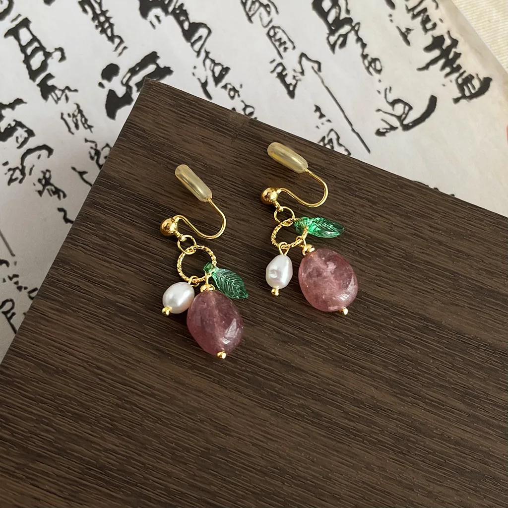 DIY accessories Guofeng new Chinese natural stone beaded ear clips mosquito coil disc retro handmade design no ear piercings ear