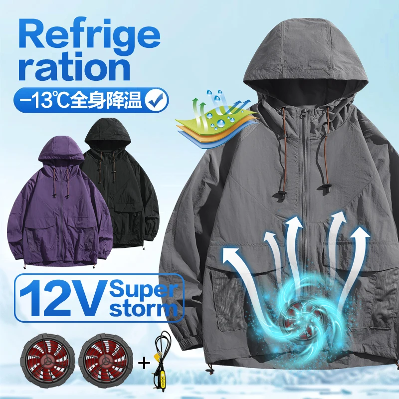 Intelligenter Anti-Hitze- und Kühlungsanzug mit großer Windkraft und Ventilator für Herren, Sonnenschutzkleidung für den Außenbereich – Detail 2