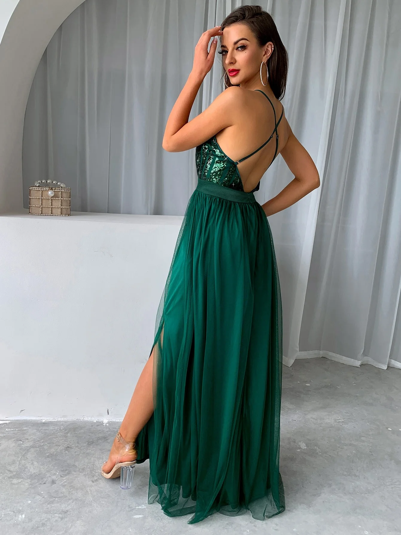 Mesh Sequins V-neck Dress Women 2023 New Cocktail Party Dresses Backless Summer Maxi Long Bodycon Dress Elegant Dress