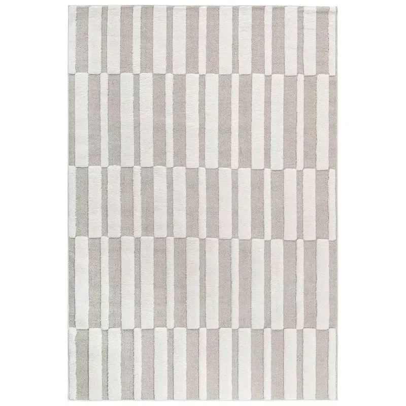 Overseas Stock Free Shipping High-Low Striped Beige/Cream Indoor Area Rug 5'3''x7'6'' Contemporary Non Shedding Carpet