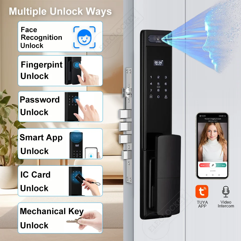Smart Lock for Outdoor Waterproof Fully Automatic Digital Door Lock 3D Face Recognition Fingerprint Security Smart Lock