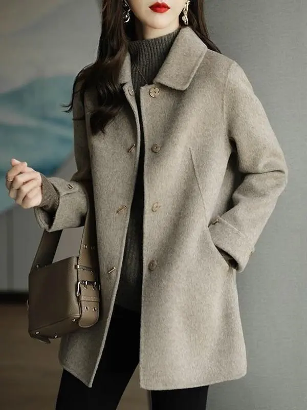 

Winter 2025 Women's Casual Woolen Coat Top Small Size Slimming Versatile Feel Asymmetrical Hemline Warmth for Daily Wear