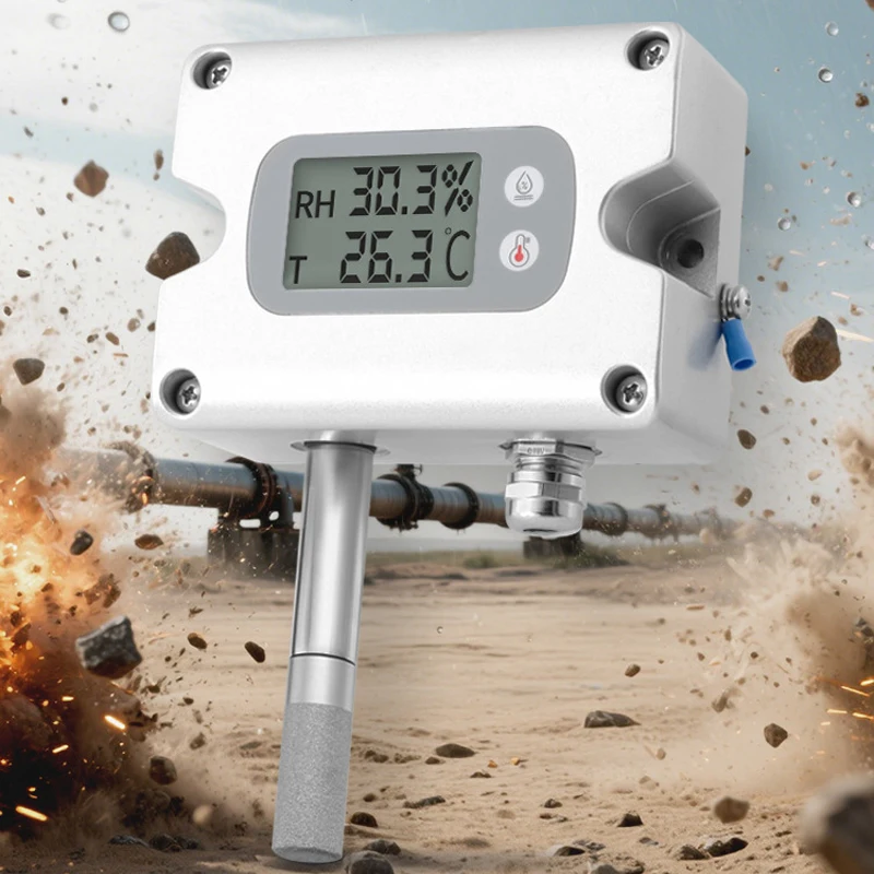Explosion Proof Pipe Probe High Accuracy Temperature Humidity Meter Chips LCD Display Back Light USB OEM IP64 Stainless Steel