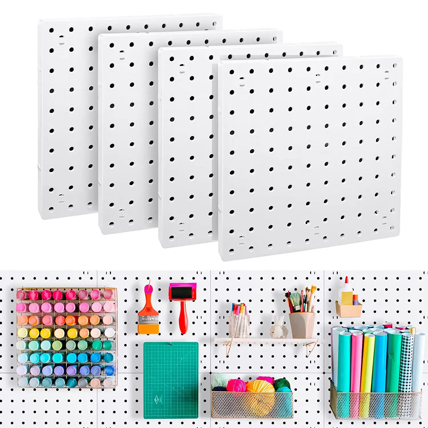 4 Piece Pegboard Wall Organizer, White Pegboard Wall Hanging, Pegboard for Craft Room, Garage, Kitchen, Living Room