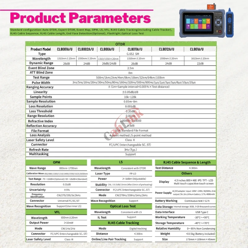 Imagem -05 - Mini Otdr 1310 1550nm Tela de Toque Refletômetro Fibra Óptica Vfl Ols Opm Evento Mapa Ethernet Cabo Tester Novo 60100km