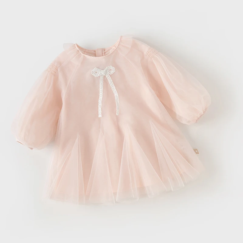 Dave Bella Girls Long Sleeve 2024 Spring Dress Kids Pink Princess Dress Girls Birthday Party Children Dresses DB1248242