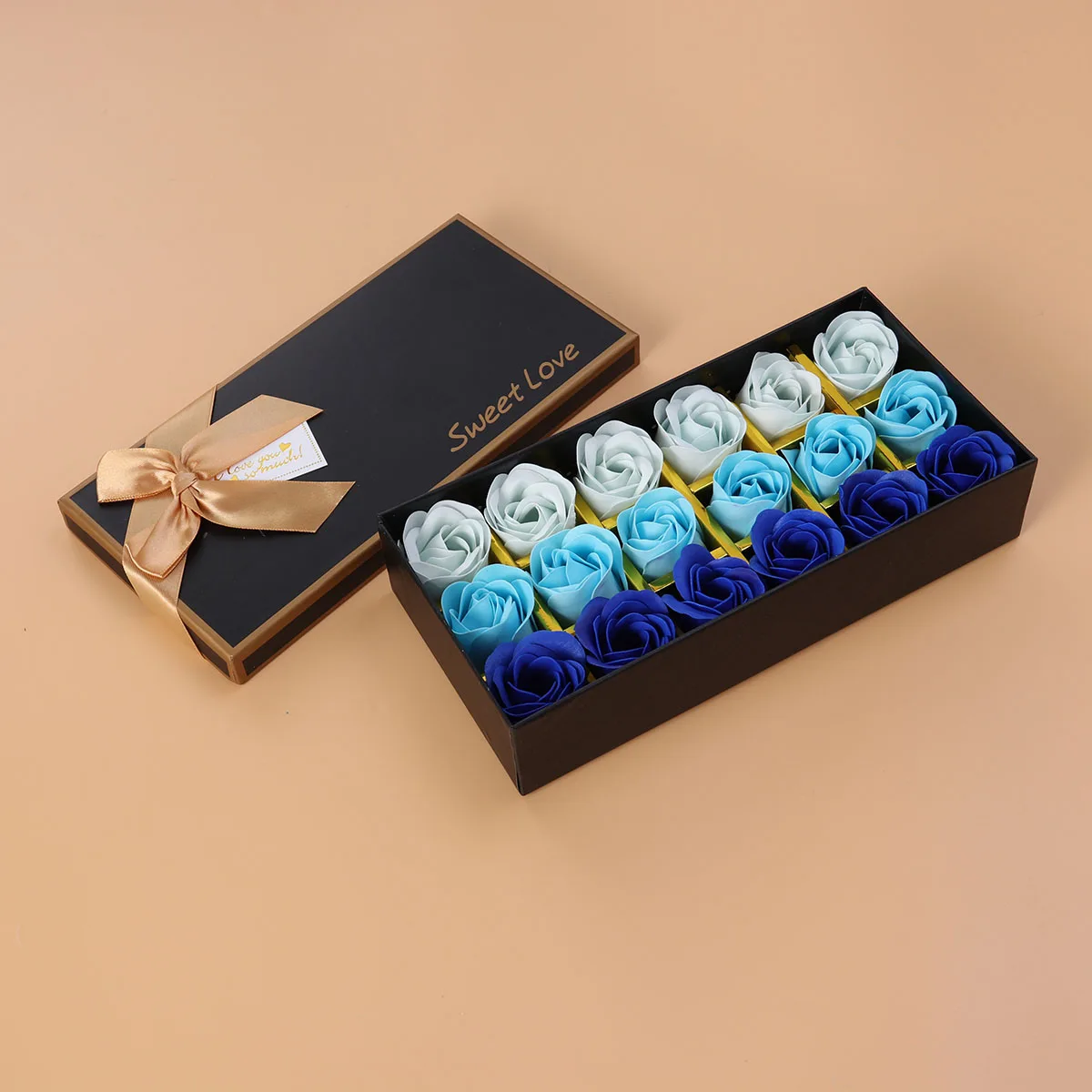 

18PC Created Gradient Simulation Rose Soap Multicolor Scented Rose Flower Petal Bath Body Soap Wedding Party Gift (Gradient Blue
