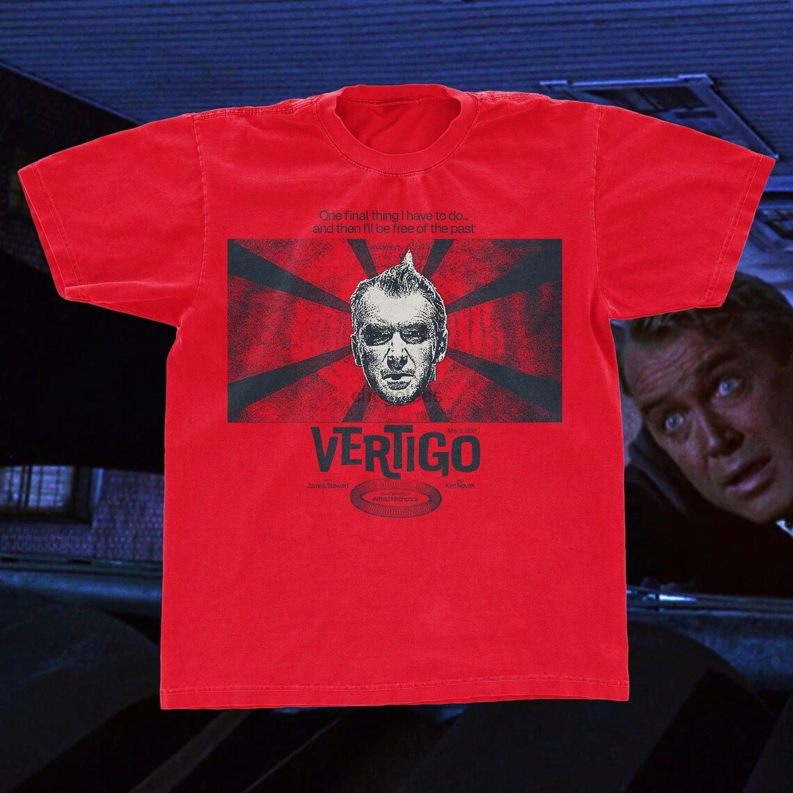 Vertigo movie tee shirt alfred hitchcock tshirt vintage move shirt red Classic Tee  5000 Jimmy Stewart vertigo top