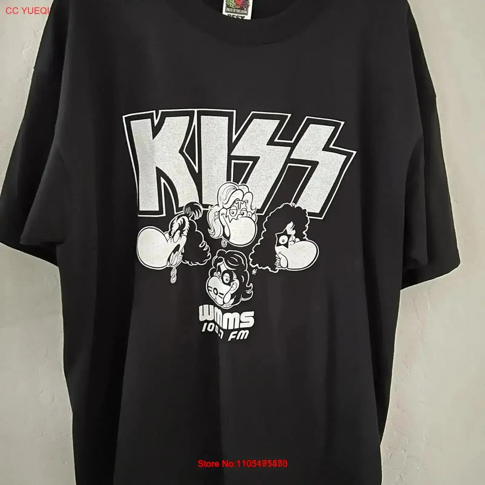 Kiss Band Vintage WMMS 100 7 FM gira de despedida camiseta Gene Simmons lavado elegante ligeramente moda streetwear vintage lavado