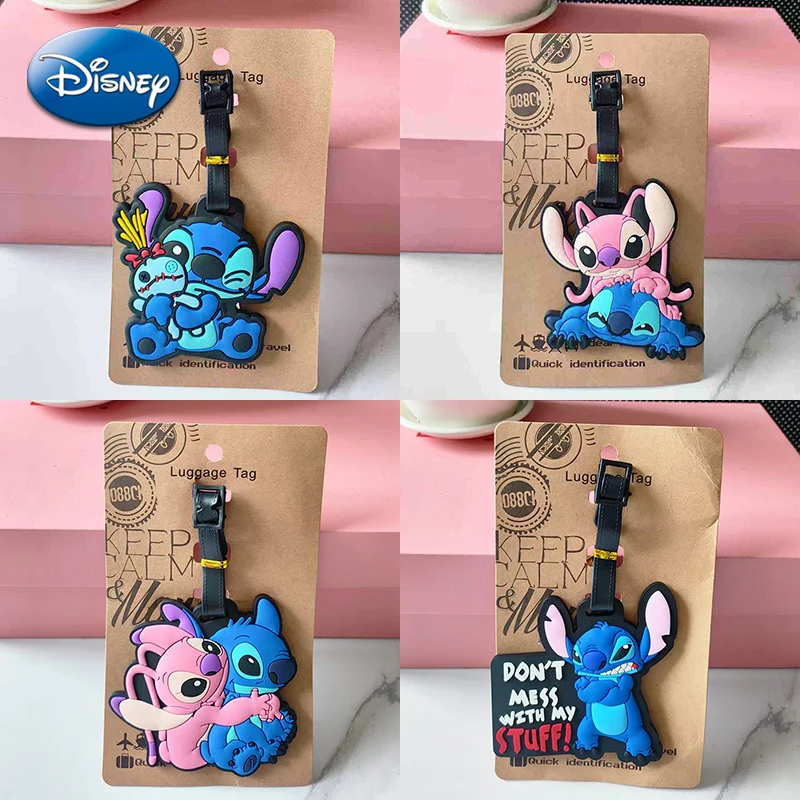 

Disney Stitch Luggage Tag Angel Cartoon Cute Suitcase Tag Boarding Pass Travel Accessories PVC Baggage Holder Label Bag Pendant
