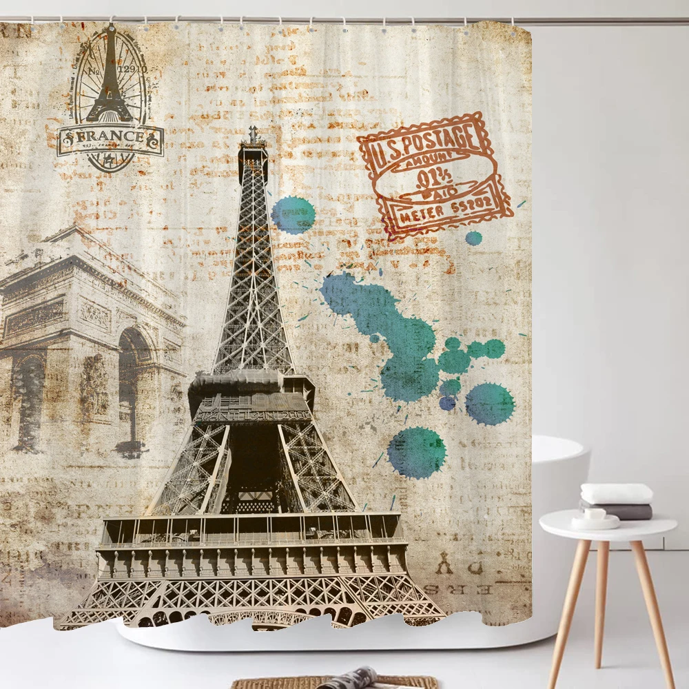 Paris Tower Shower Curtain Room Decor Waterproof Polyester Fabric Shower Curtains Bathtub Curtain Bathroom Textured With Hooks