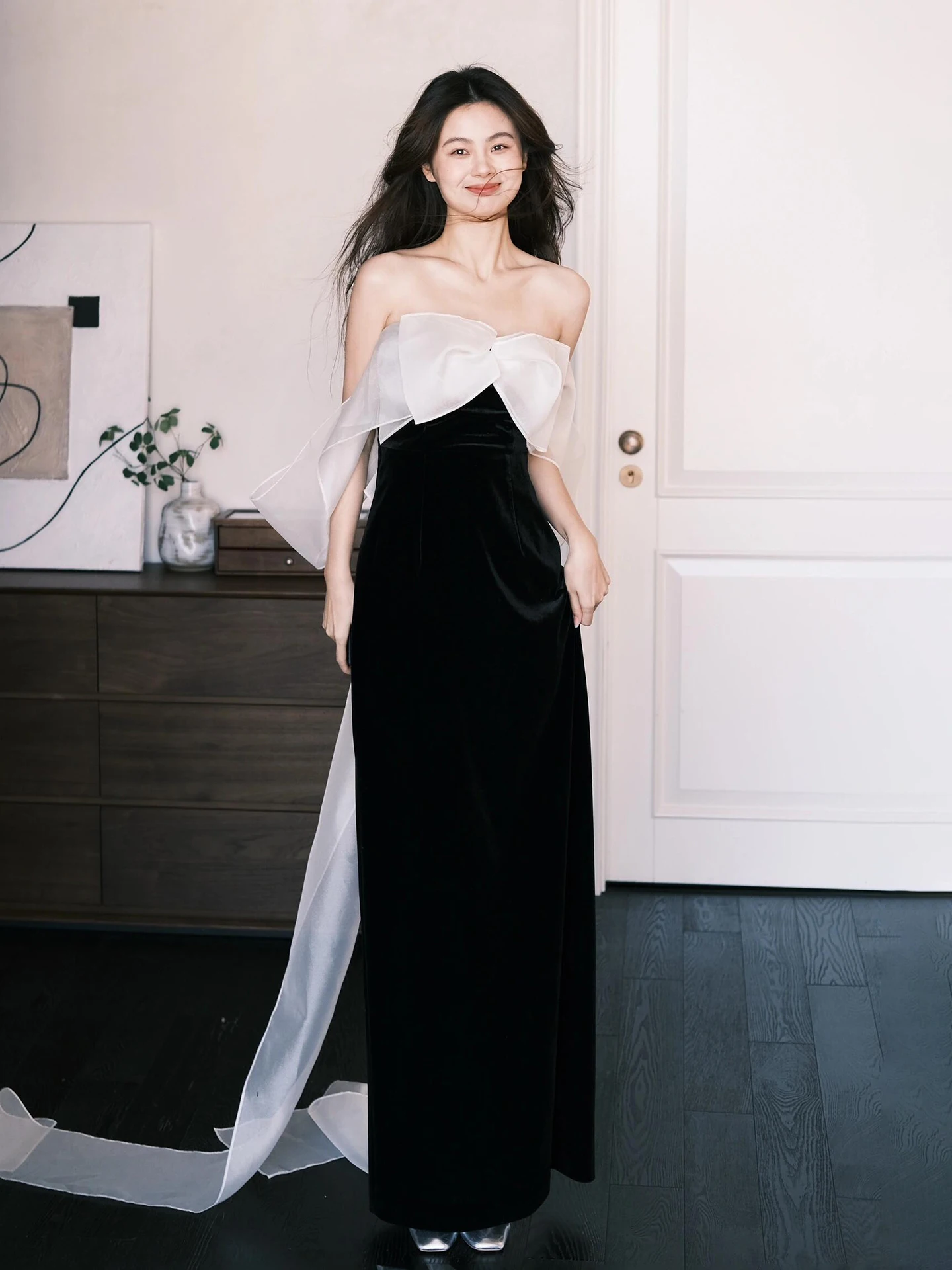 

Ele Bla-oulder Slimming Evening Gown for Women Faionable Mid-Waist Long Dr Suitable for Weddings Parties Per...
