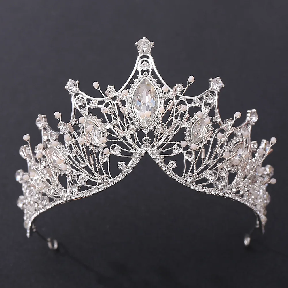 Baroque Vintage Purple Crystal Beads Bridal Tiaras Crown Bride Hairband Black Rhinestone Pageant Diadem Wedding Hair Accessories