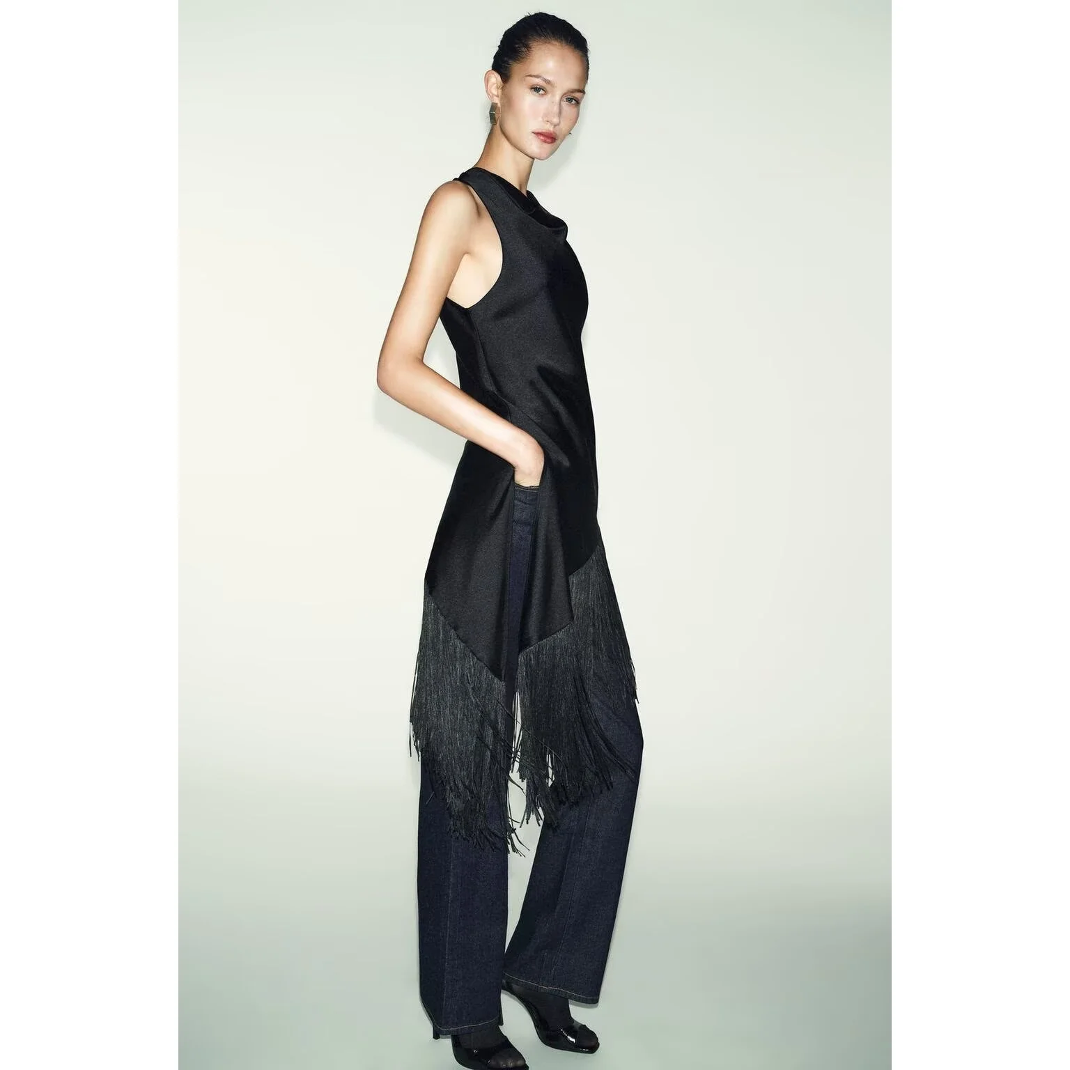 Top lungo da donna in raso di seta drappeggiato con nappa ZR Sle Nuovo autunno inverno Faion traspirante vestibilità ampia rotonda Ne Pullover T-shirt