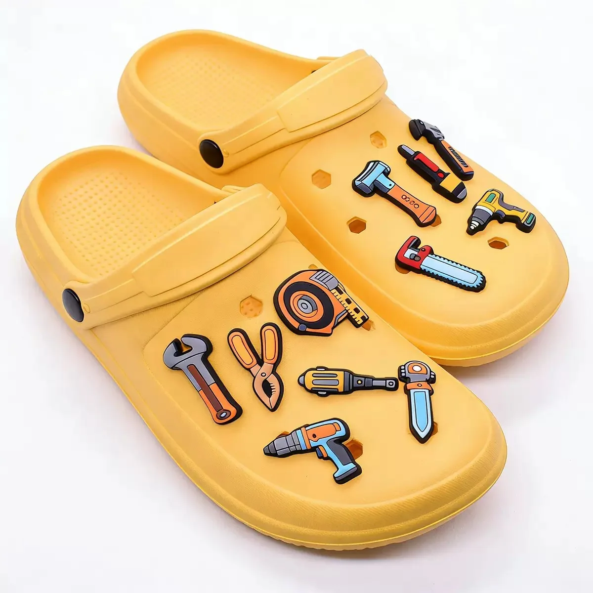 1-20Pcs Tool Box Wrench Broom Brush Saw Pliers Safety Helmet PVC Shoe Charms Accessories DIY Sandals Shoes Buckle Decorations