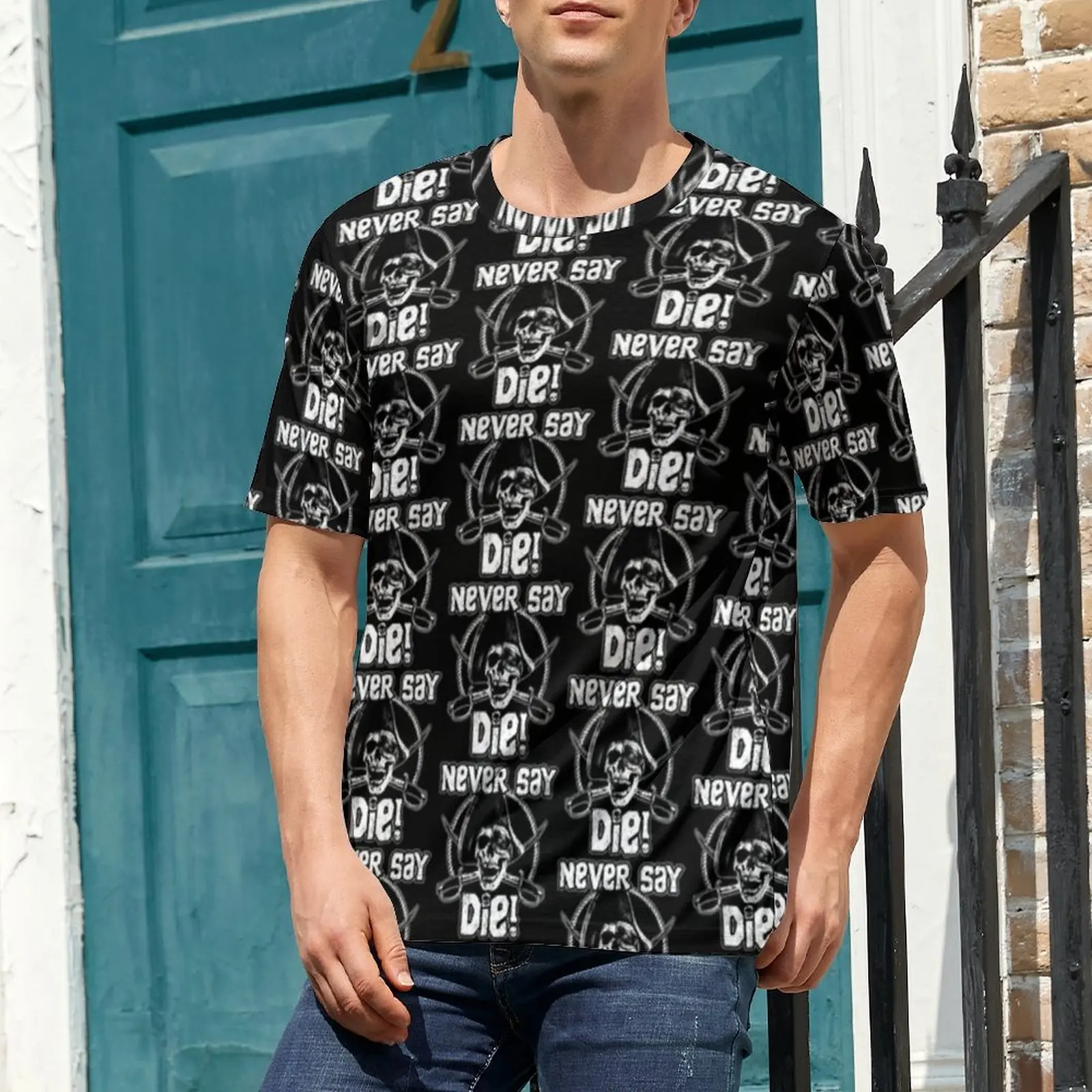 Goonies Skull Print T Shirt For Mens Never Say Die O Neck T-Shirts Beach Hippie Clothes Short Sleeve Casual Oversized Tees