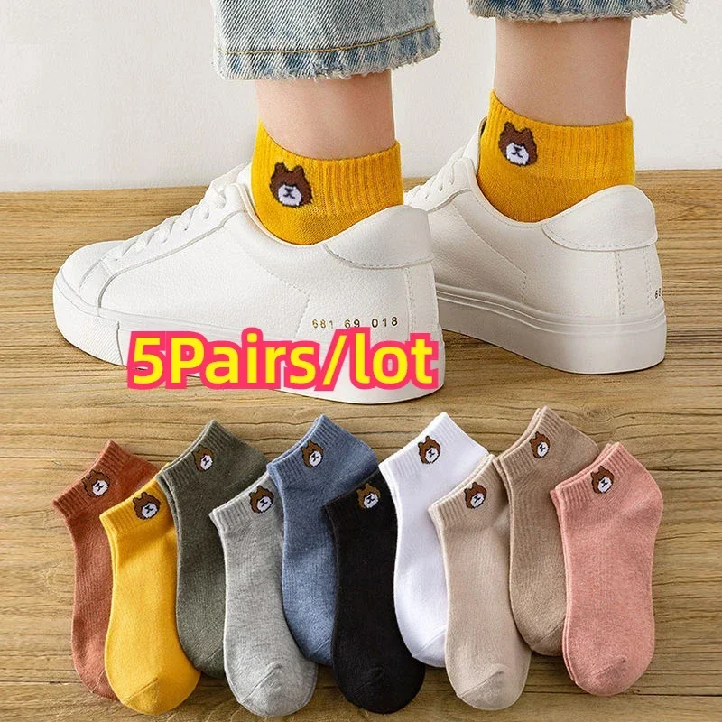 

5 Pair/lot Women's Invisible Boat Socks Summer Solid Color Ankle Boat Socks Female Soft Cotton Slipper Socks Wholesale 34-41 EUR