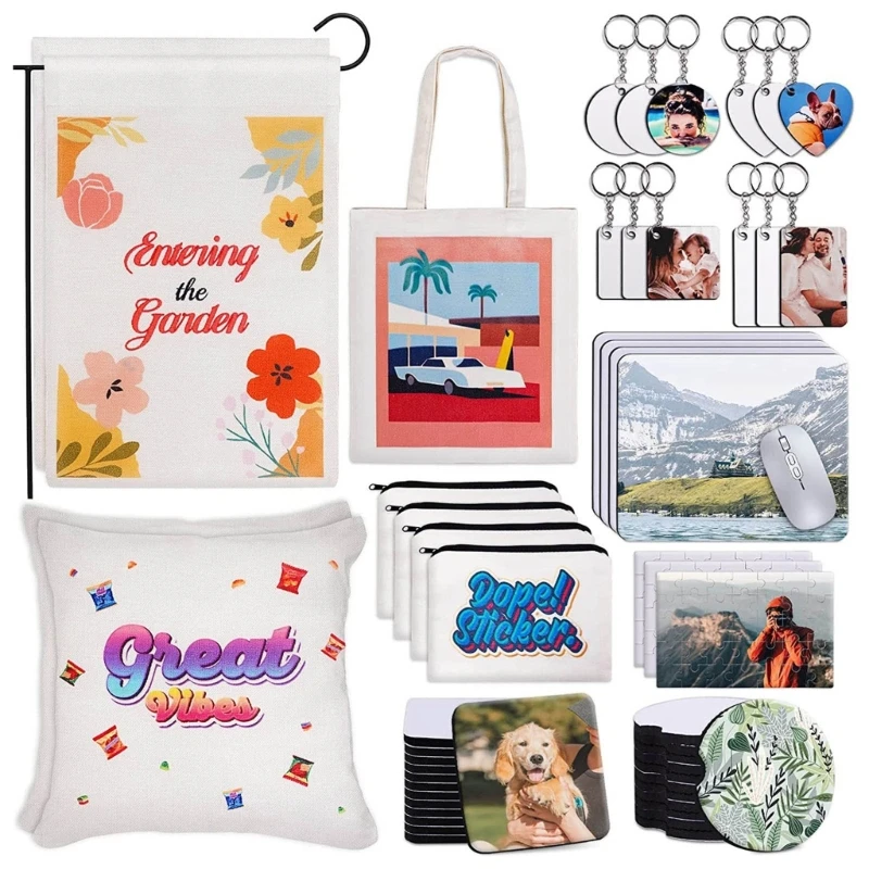 

Q0KE Heat Transfer Keychains and More 76-Piece Assorted Sublimation Printing Blanks for Crafting and Gifting