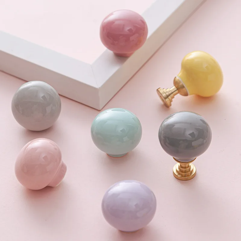 Colorful Round Balls Ceramic Handles for Children's Room Cabinet Doors Round Drawer Cabinets Single-hole Wardrobes Handles