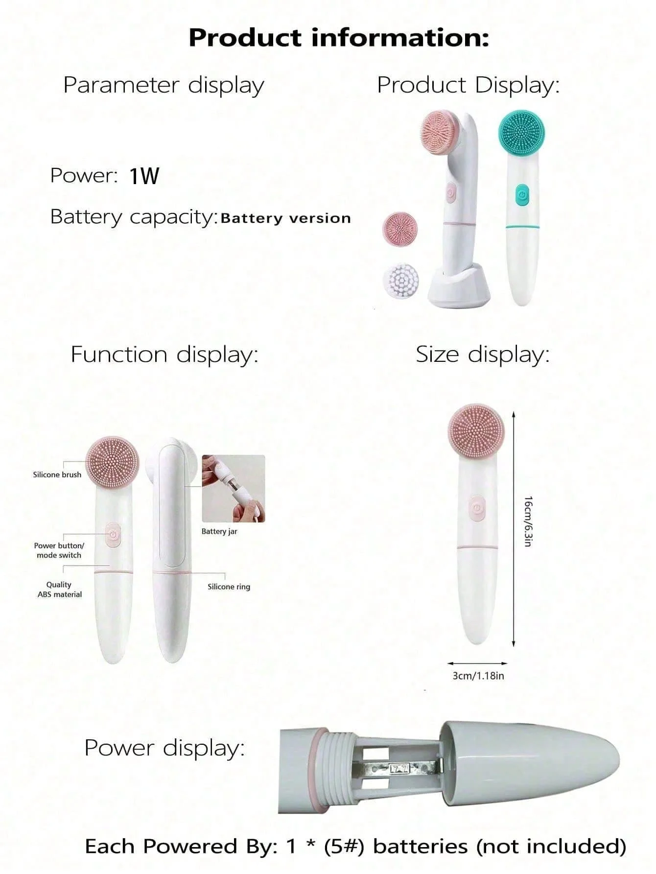 2026 فرشاة تنظيف الوجه الكهربائية مقشر الوجه، منظف الوجه الدوار بالاهتزاز الصوتي يعمل بالبطارية (بدون الخليط) #6