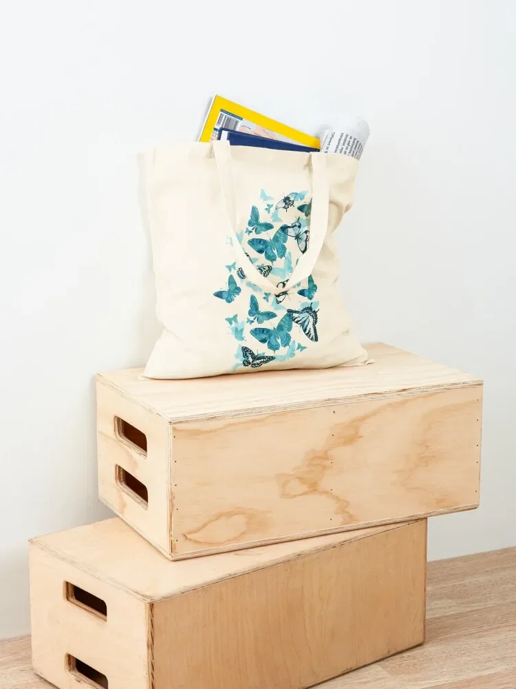 Butterfly glow in turquoise blue Tote Bag women bag shopping trolley bag shopping supermarket folding #4