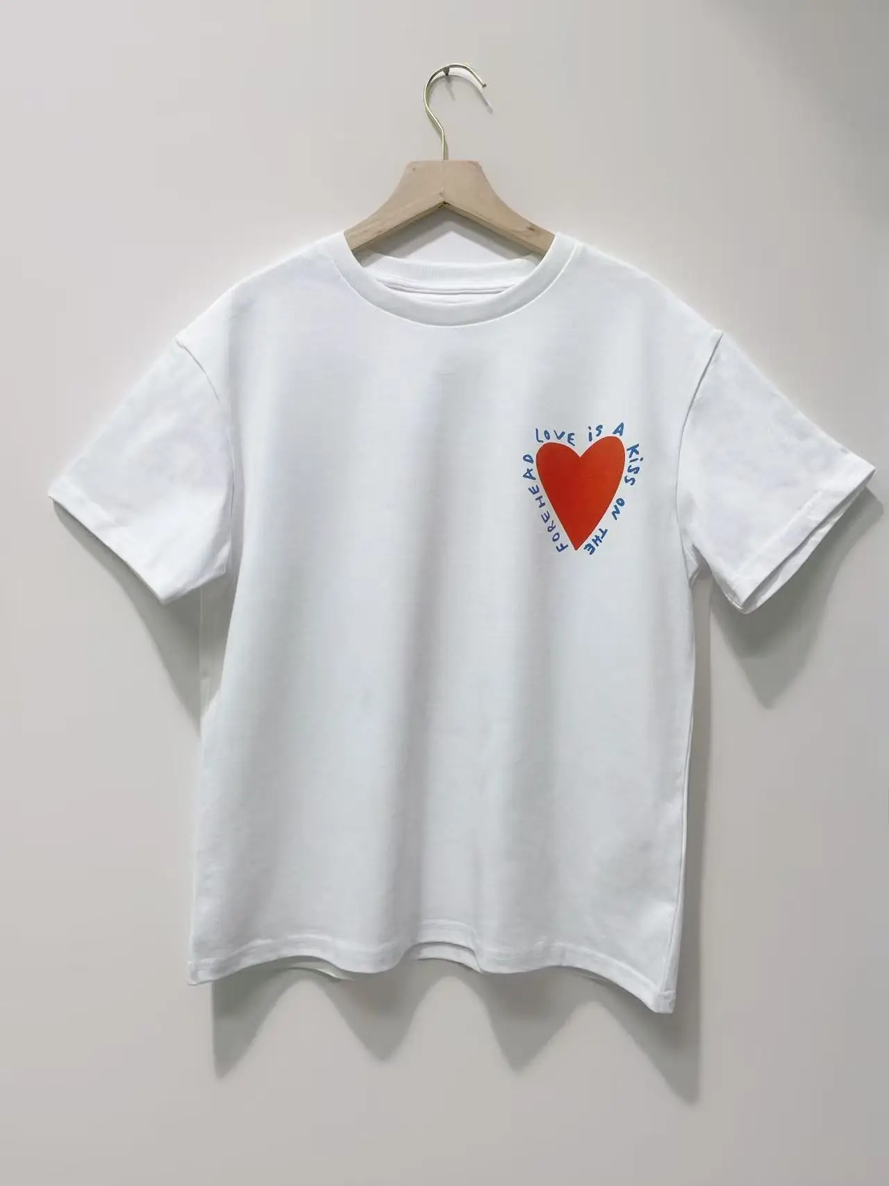 Hart Print Brief Wit T-shirt Vrouwen Ronde Hals Katoen Slanke Korte Mouw T-shirts Zomer Nieuwe Casual Mode Eenvoudige Tops Tees