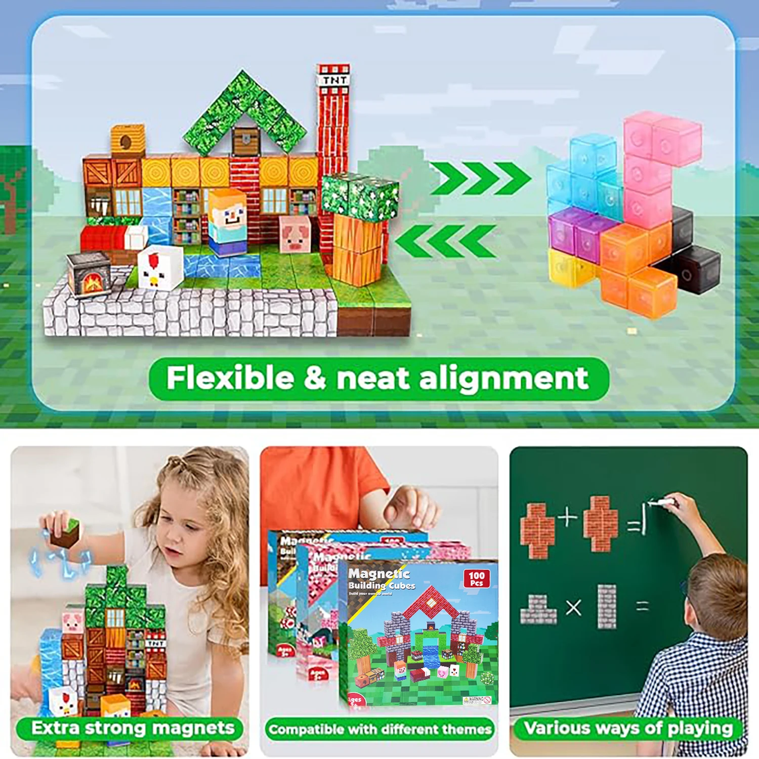 Bloco de construção magnético brinquedo diy conjunto de construção do mundo haste sensorial montessori empilhados cubo presente de natal para meninos e meninas