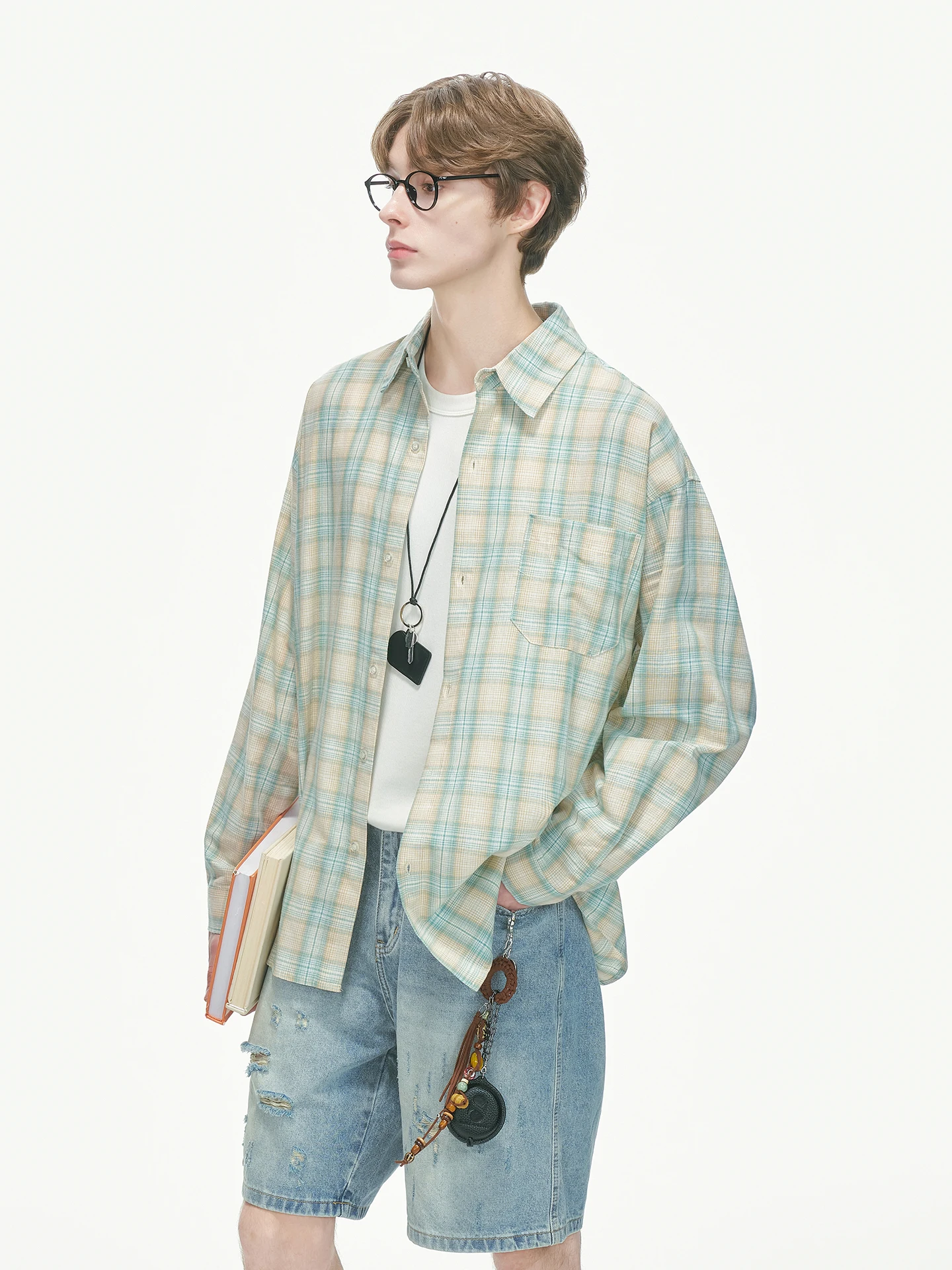 American Style Long Sleeve Plaid Shirt Casual Men's Autumn Couple Matching Workwear Breathable Cotton Pocket Design Commute