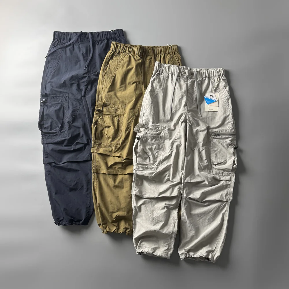 

Брюки для активного отдыха, осенняя серия Mountain, свободные широкие брюки с манжетами, повседневные брюки в стиле ретро, дышащие нейлоновые брюки-карго