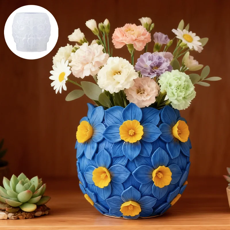 

New DIY Resin Mould Aromatherapy Candle Holders Vases Storage Containers Decoration Silicone Mold Daffodil Plaster Cup Molds