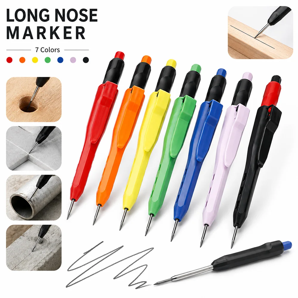 45mm Long Tip Carpenter Mechanical Pencil 2.8mm Thick Lead - Deep Hole Marker with Protective Cap for Woodworking Engineering