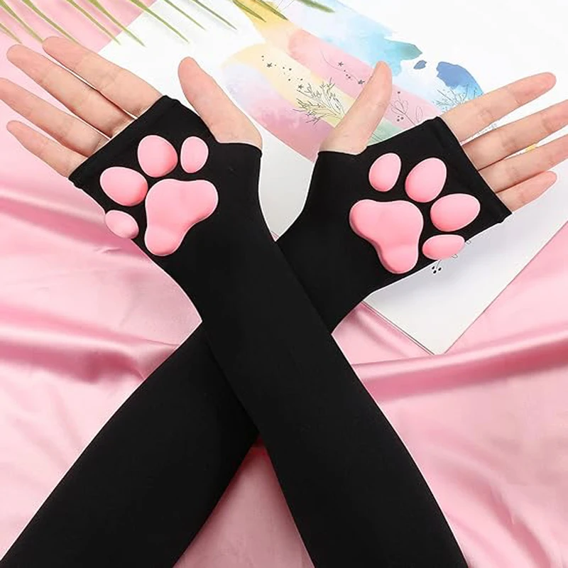 1 para rękawiczek z rękawiczkami Cute Cat Paw, Kawaii Cat Cosplay Kawaii Soft 3D Toes Beans Fingerless Cat Claw Paws Pad Sleeve