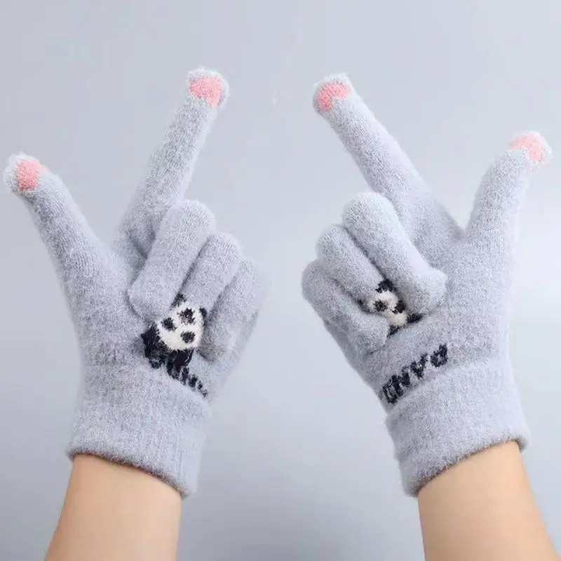 Winter Gloves Touchscreen Winter Cycling Gloves Cartoon Warm Knitted Breathable Hand Warmers Elastic Knit Finger Mittens For