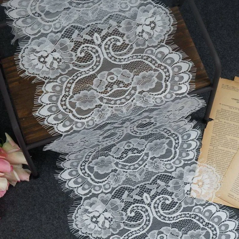 Premium double sided eyelash lace trim as clothing material for DIY skirt lengthening 30 cm wide high quality lace