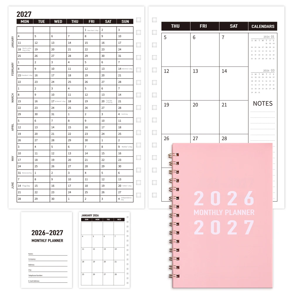 Schüler-Monatsplaner 2026–2027, PVC-Abdeckung für die Schule, 24-Monats-Kalender für Prüfungsplanung, Hausaufgaben, tägliches Zeitmanagement – Detail 10