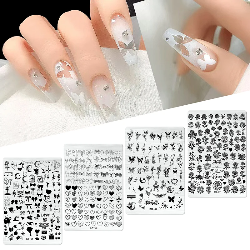 Plum Blossom Leaves Nail Stamping Plates Leaf Bamboo Floral Butterfly Line Printing Stencil Nail Stamp Templates Nail Art Tools