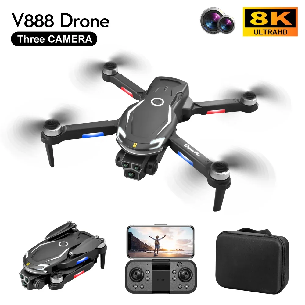 

V888 Drone 8K 5G GPS HD Тройная камера с оптическим потоком позиционирование препятствия фотография RC игрушка Квадрокоптер 10000 м для XIAOM