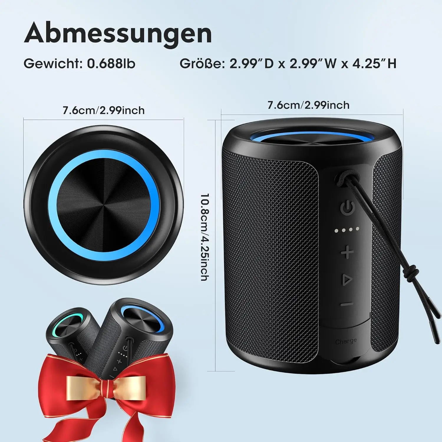 OHYAO X2 Mini Bluetooth-Lautsprecher mit Lauterer Tonlage & Verbessertem Bass IPX7 Wasserdicht Kabelloser Bluetooth 5.3 Tragbarer Musikplayer – Detail 15
