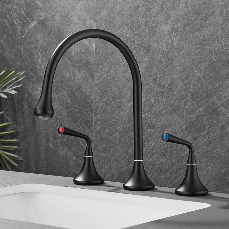 Brass-plated chrome gunmetal brushed gold three-piece set with three-hole split basin and dual-handle hot/cold water tap