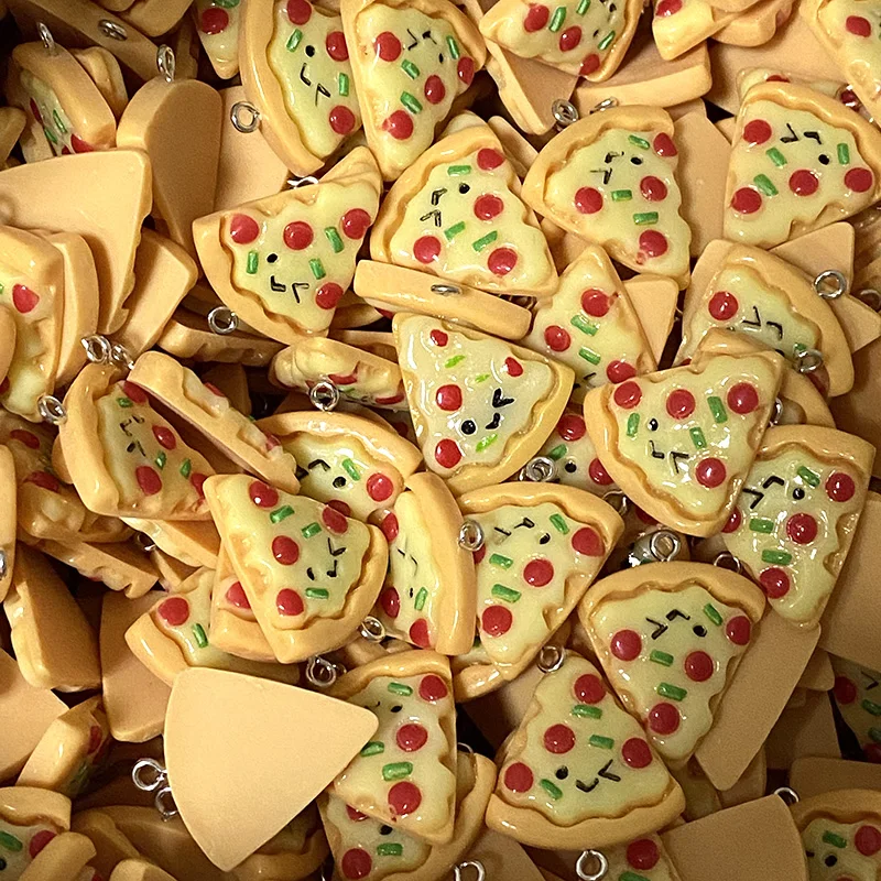 50pcs Cute Triangle Cheese Pizza Resin Charms Bulk Wholesale Cake Food Pendants For Necklace Earring Keychain Diy Jewelry Making