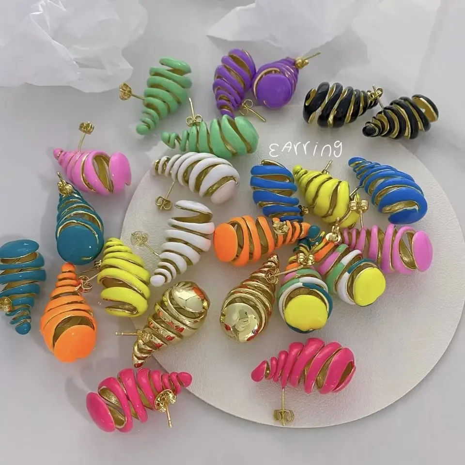 5 Pairs, Comma Shape Stud Earrings Enamel colors waterDrop multi Stud-earring Female Jewelry