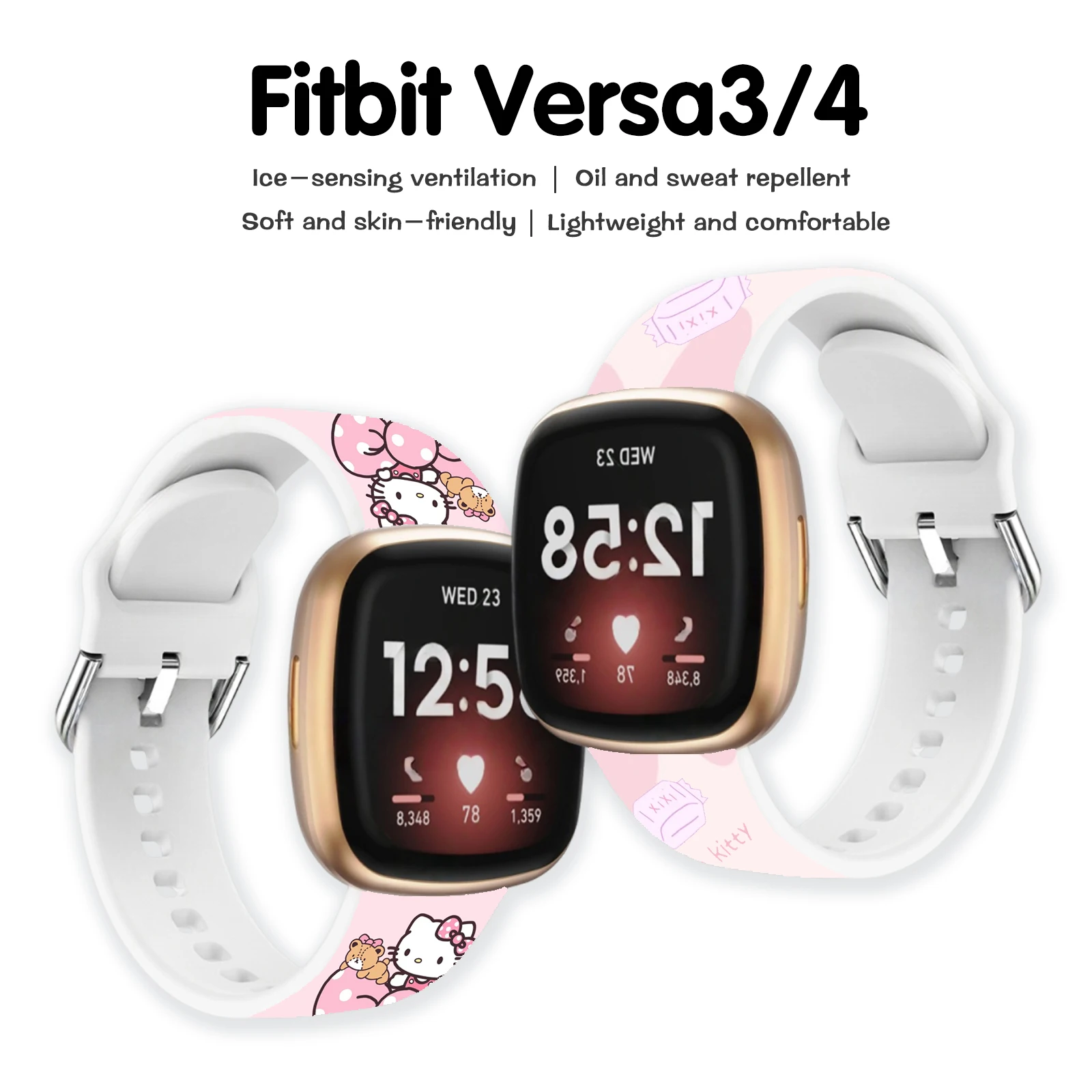 

Sanrio Series Hello Kitty Print Watch Band for Fitbit Sense 2/1 Watchband Replaceable Bracelet for Versa 3/4 for Women as a Gift