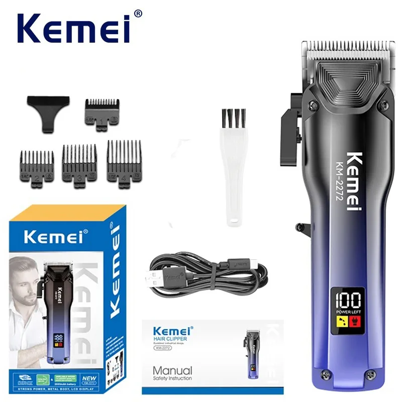Kemei Electric Hair Clipper Barber Professorial Hair Cutting Machine Type-c USB Rechargeable Cordless Hair Trimmer Men Grooming