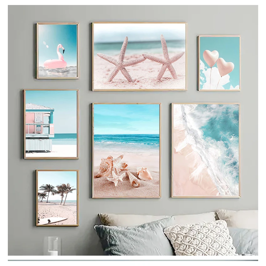 Flamingo Wall Art Canvas Painting Nordic Posters And Prints Pictures For Living Room Tropical Sea Beach Starfish Surfboard