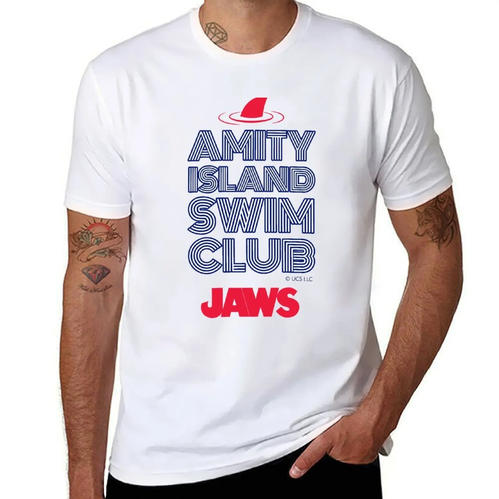 

JAWS JAWS MOVIE - BEST FILM SHARKS - USA - AMITY ISLAND SWIM CLUB 1975 T-Shirt t shirt for man 100 percent cotton T-Shirt
