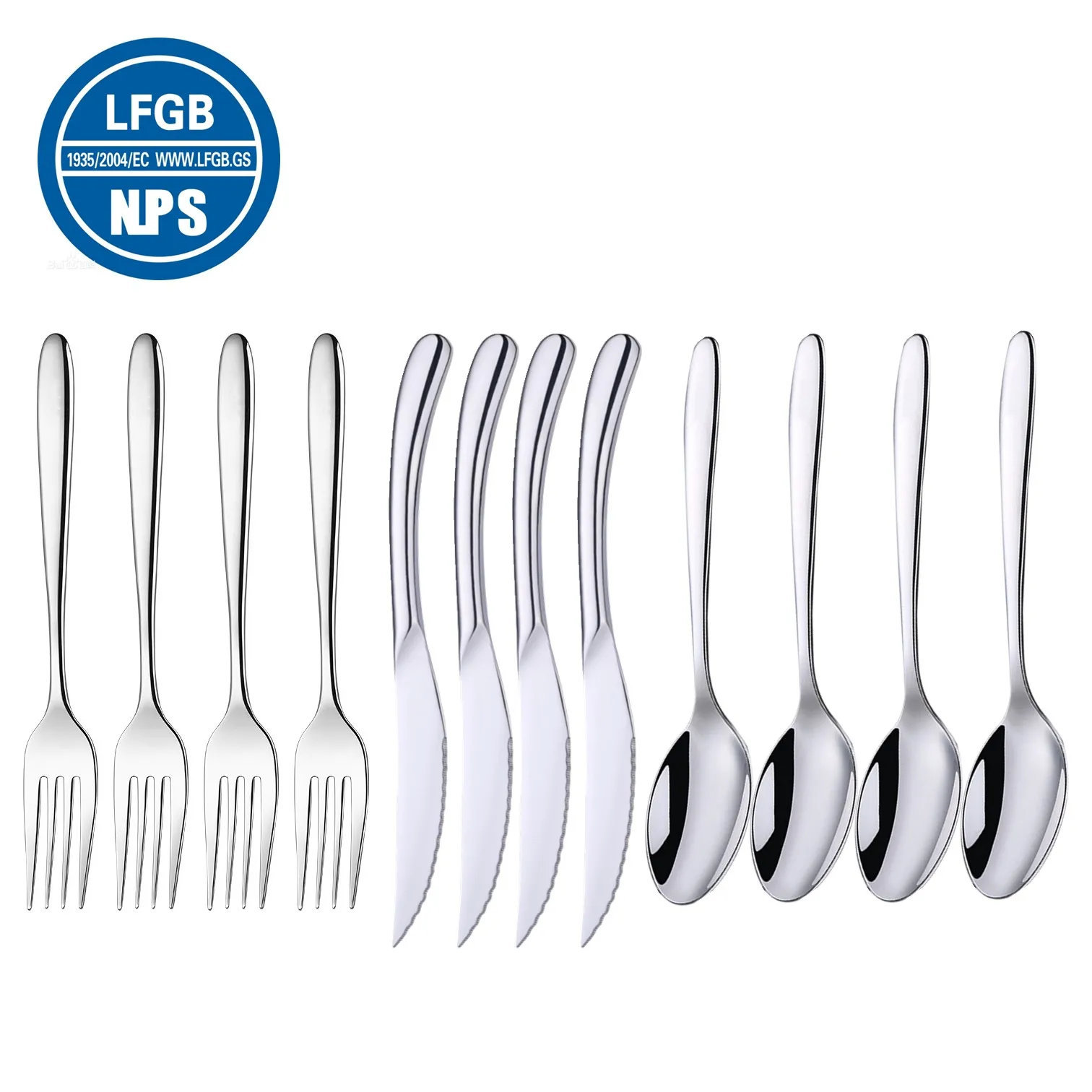 

LFGB Certification 12 Pieces Knife Fork Spoon Cutlery Set 316 Stainless Steel Anti-bacterial Flatware Well Packaged Dinnerware