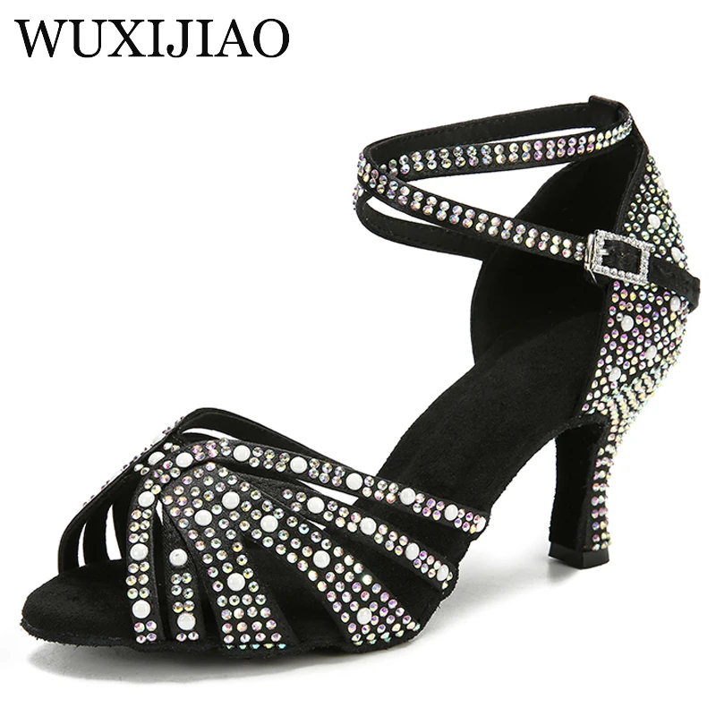 WUXIJIAO Women Shoes Latin Dance Shoes Jazz Dance Shoes Tango Waltz Wedding Dancing Shoes Cross strap Skin High Heels