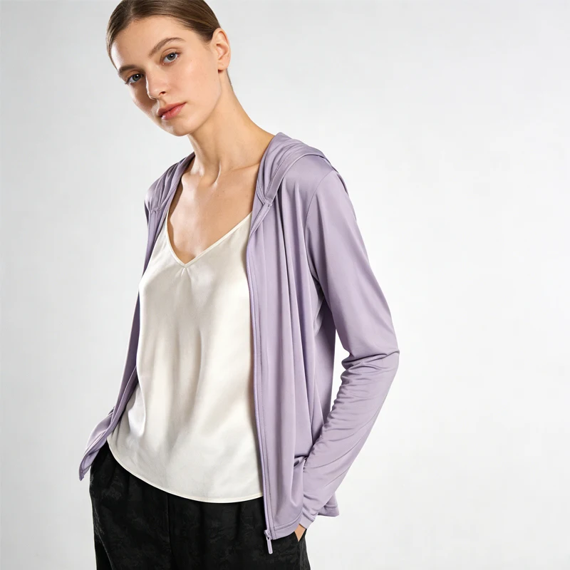 Vêtements de Protection solaire en soie de mûrier naturelle 30%, haut tricoté pour femmes, sweat à capuche respirant à manches longues, nouveauté printemps/été 2026