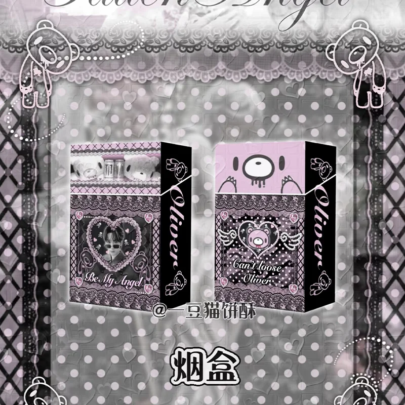 

Gothic Y2K Bear Cigarette Case Hard Shell Heart Lace Print Cigarette Box Moisture-Proof Portable Smoking Accessories