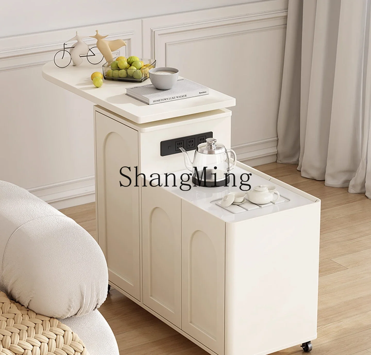 ZYYremovable café avec roulettes salon canapé petite table basse table à thé armoire latérale créative avancée crème